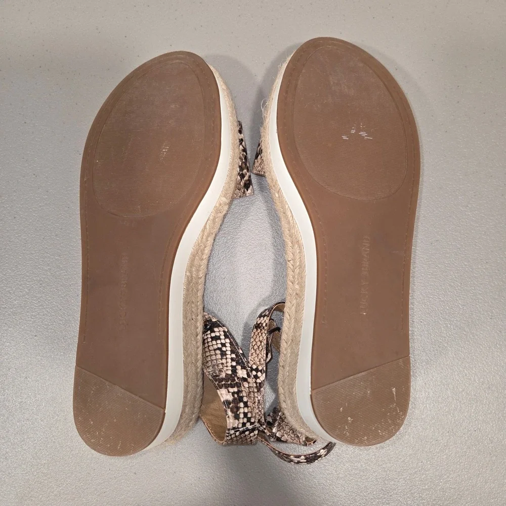 Lucky Brand Jeneka Brown Snake Print Espadrille Platform Sandal 9.5 Ankle Strap‎